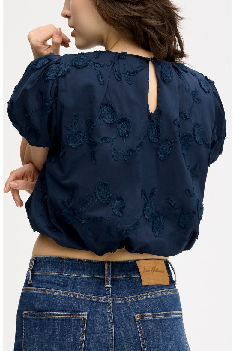 Embroidered Floral Cotton Bubble Top, Alternate, color, NAVY