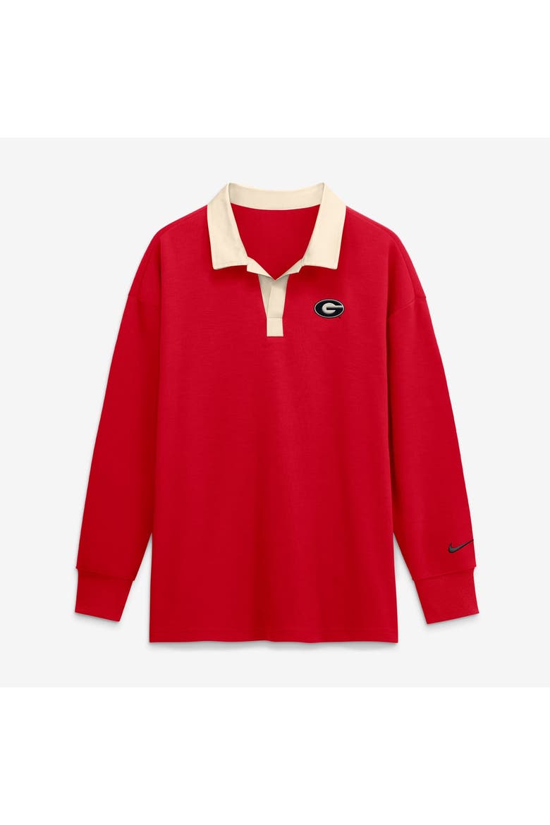 Women's Nike Red Georgia Bulldogs Oversized Essential Dri-FIT Long Sleeve V-Neck Polo, Main, color, Red