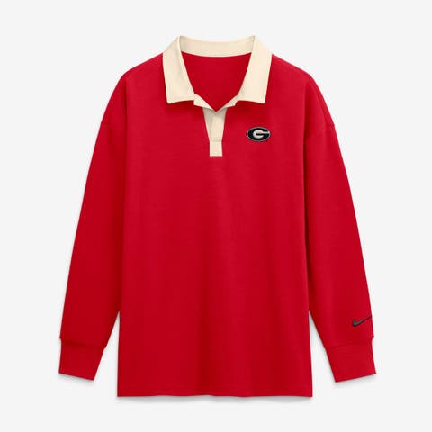 Women's Nike Red Georgia Bulldogs Oversized Essential Dri-FIT Long Sleeve V-Neck Polo
