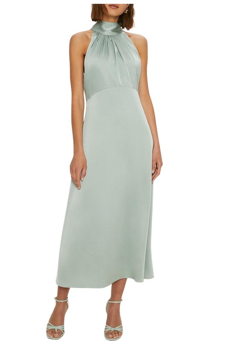 Oasis Satin Halter Neck Midi Bridesmaid Dress, Alternate, color, Sage