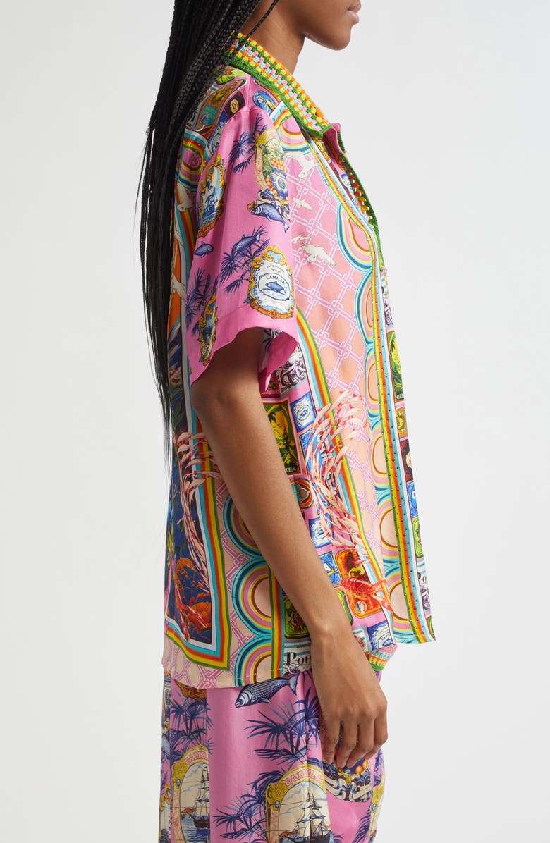 Camilla Salty Splendor Crystal Embellished Silk Shirt, Alternate, color, Salty Splendour