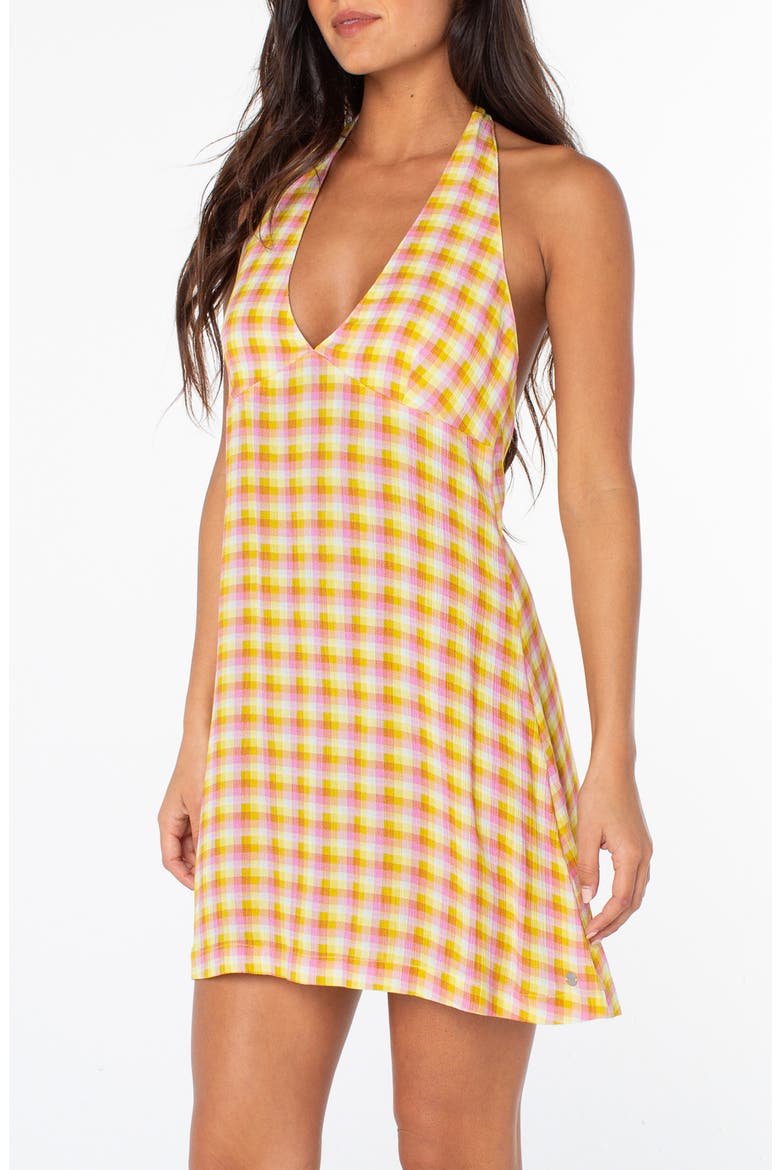 Beach Day Check Halter Minidress, Alternate, color, BODACIOUS