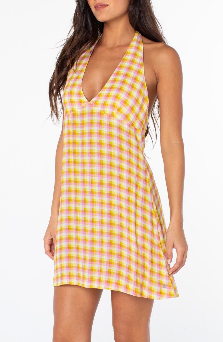 Roxy Beach Day Check Halter Minidress, Alternate, color, 