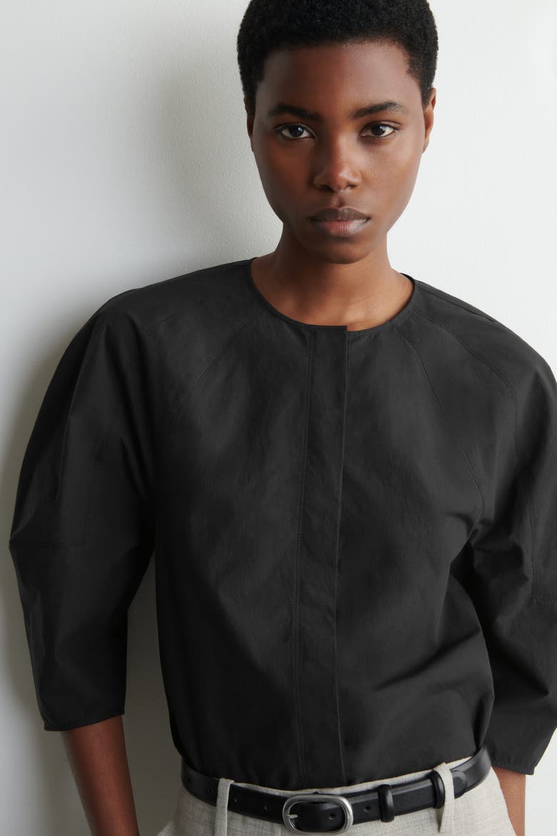 Sculptural Pima Cotton-Poplin Blouse, Alternate, color, BLACK