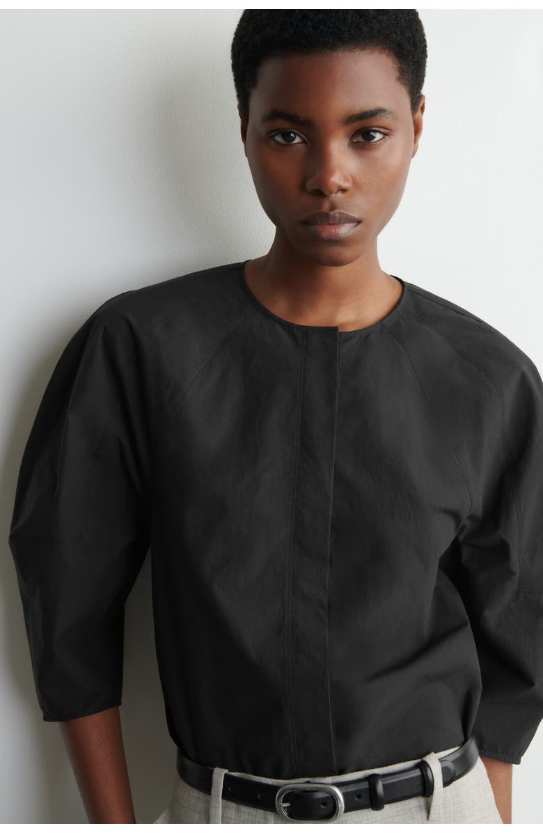 COS Sculptural Pima Cotton-Poplin Blouse, Alternate, color, Black