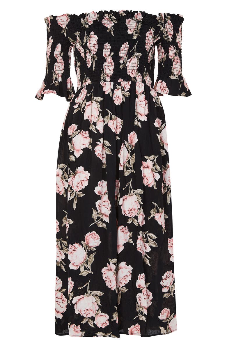 Topshop Bardot Rose Midi Dress, Alternate, color, 