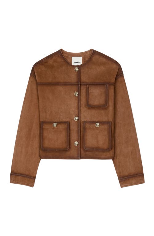 Sandro Josh Lambskin Leather Jacket In Camel