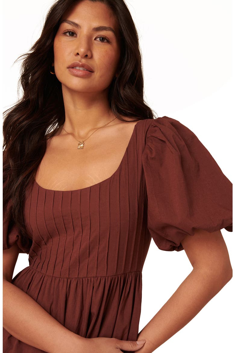 Mimi Puff Sleeve Midi Dress, Alternate, color, MEDIUM BROWN