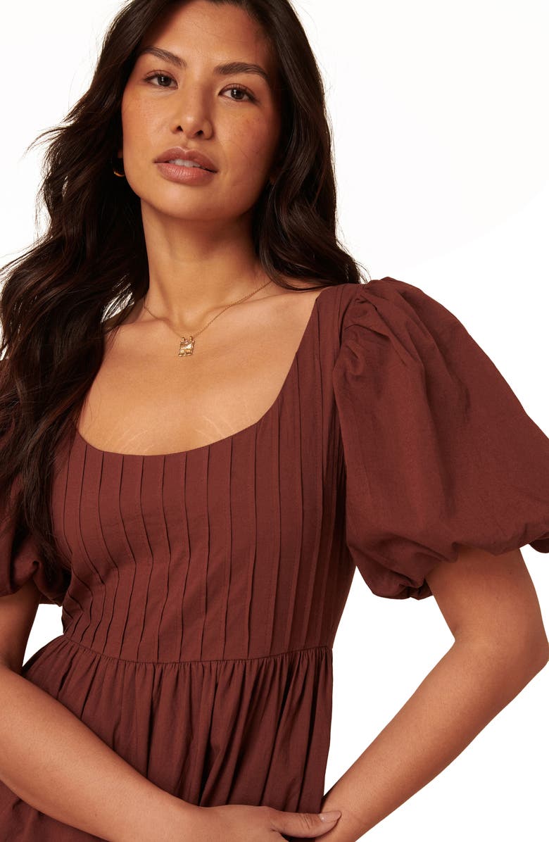 Nobody's Child Mimi Puff Sleeve Midi Dress, Alternate, color, Medium Brown