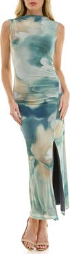Socialite Abstract Print Ruched Maxi Dress