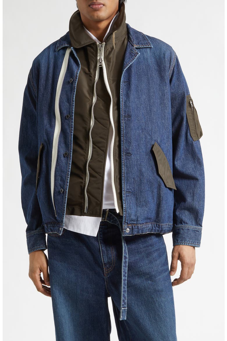 Mixed Media Blouson Jacket, Main, color, BLUE