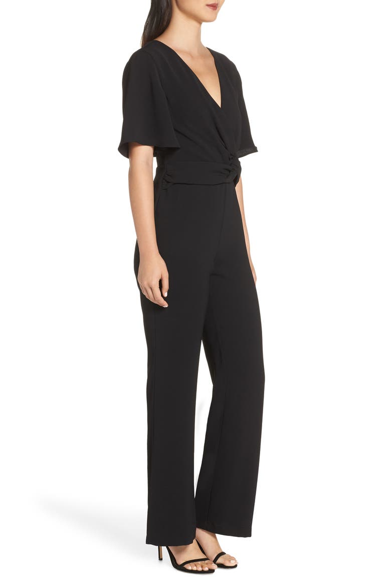 Twist Front Jumpsuit, Alternate, color, BLACK