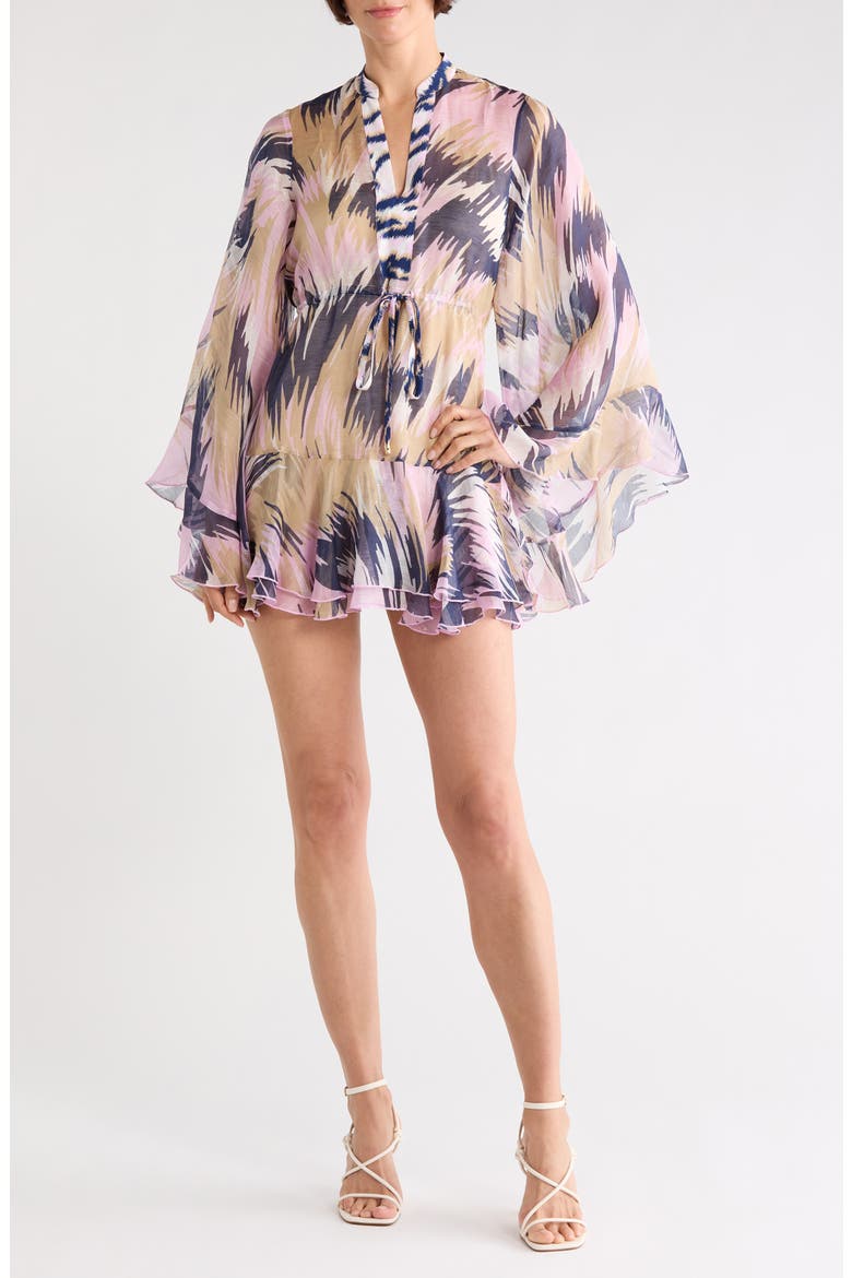 Francesca Long Sleeve Linen & Silk Dress, Main, color, PALACE TIGER GIANT PINK