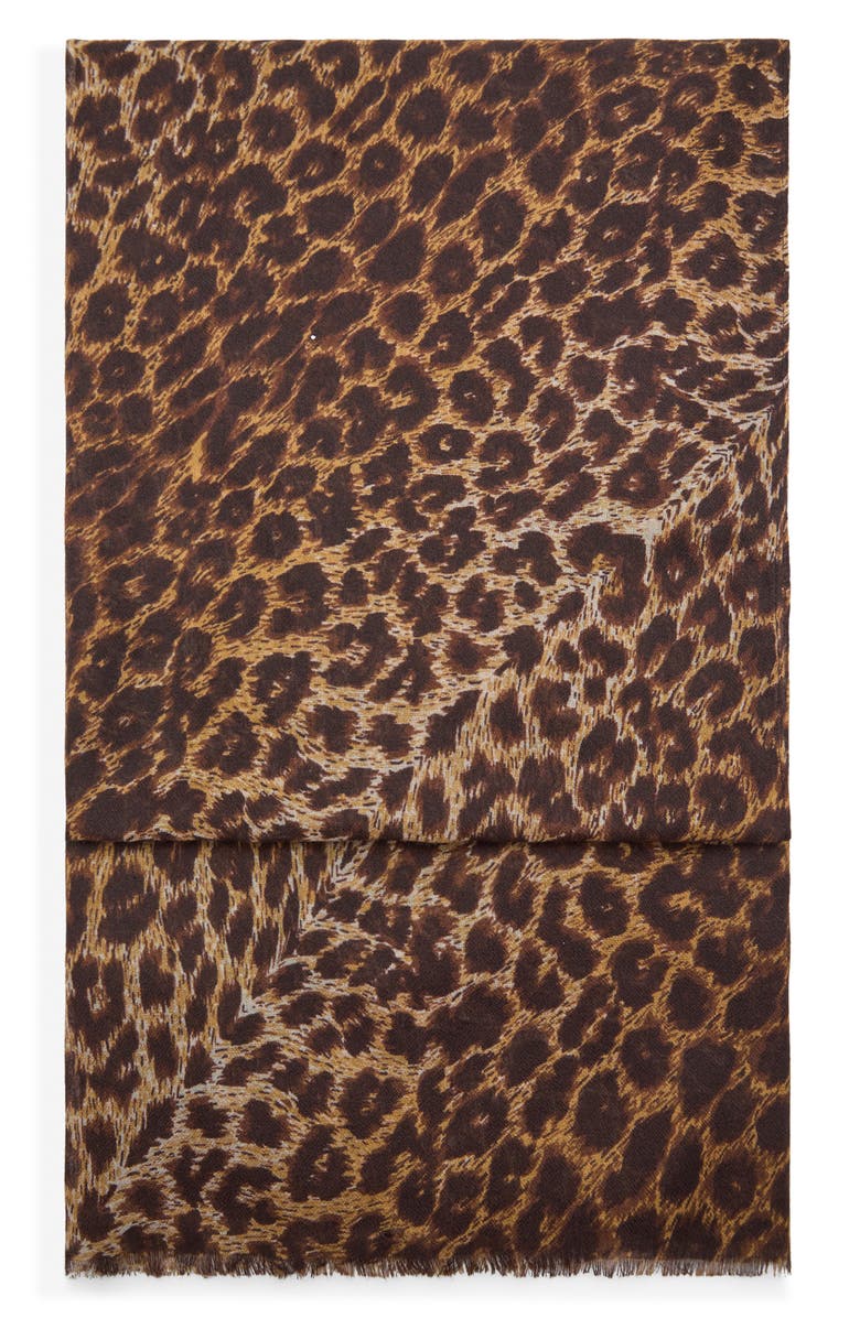 MANGO Leopard Print Scarf, Main, color, Brown
