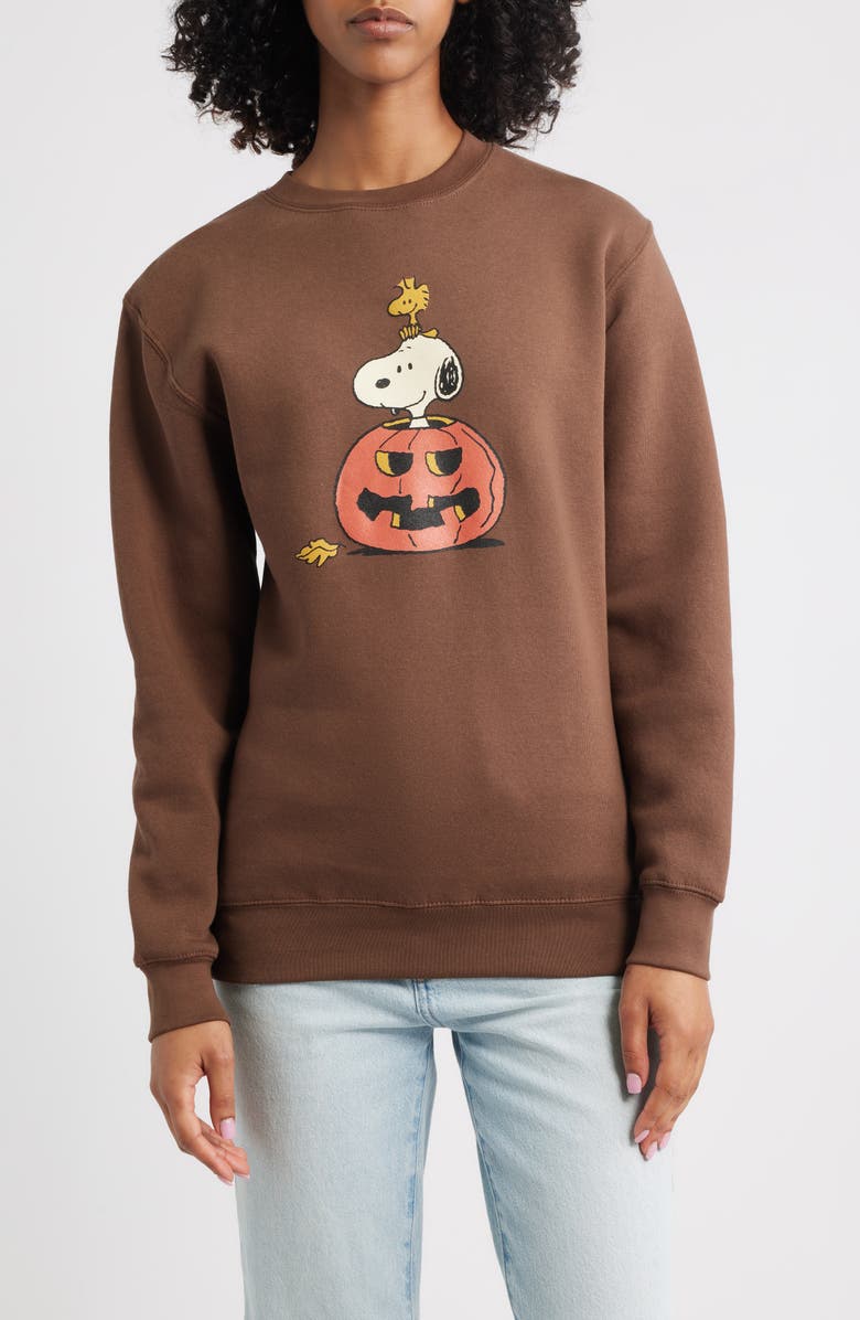 GOLDEN HOUR Peanuts<sup>®</sup> Snoopy Jack O' Lantern Fleece Graphic Sweatshirt, Main, color,