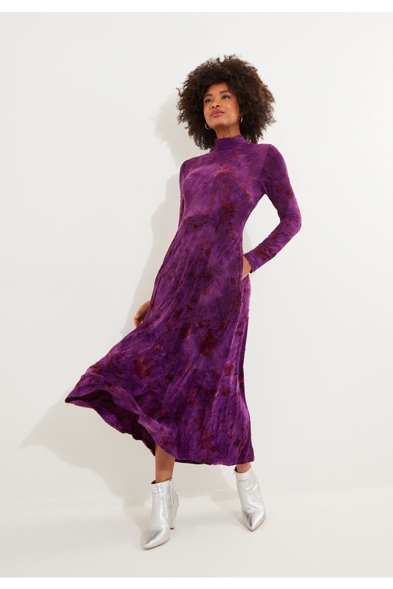Mockneck Burnout Midi Dress, Alternate, color, PURPLE VINE