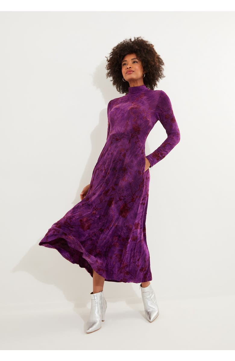 Joe Browns Mockneck Burnout Midi Dress, Alternate, color, Purple Vine