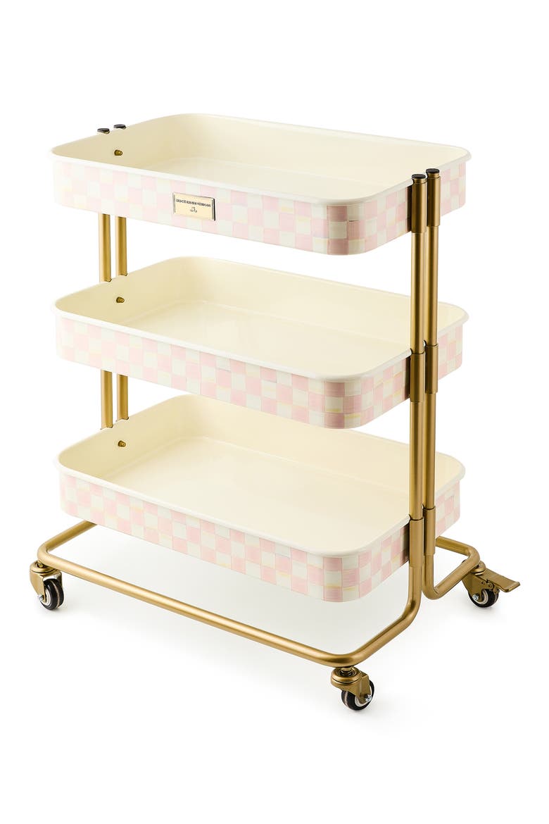Rosy Check 3-Tier Kitchen Cart, Main, color, ROSY