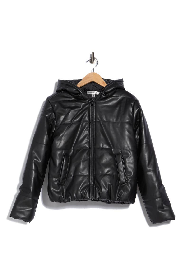 Faux Leather Puffer Jacket, Alternate, color, BLACK