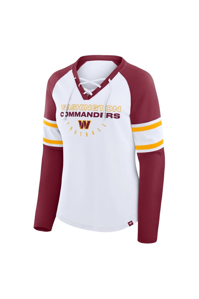 Women's Fanatics White/Burgundy Washington Commanders Redzone Blitz Package Raglan Lace-Up V-Neck Long Sleeve T-Shirt, Alternate, color, White