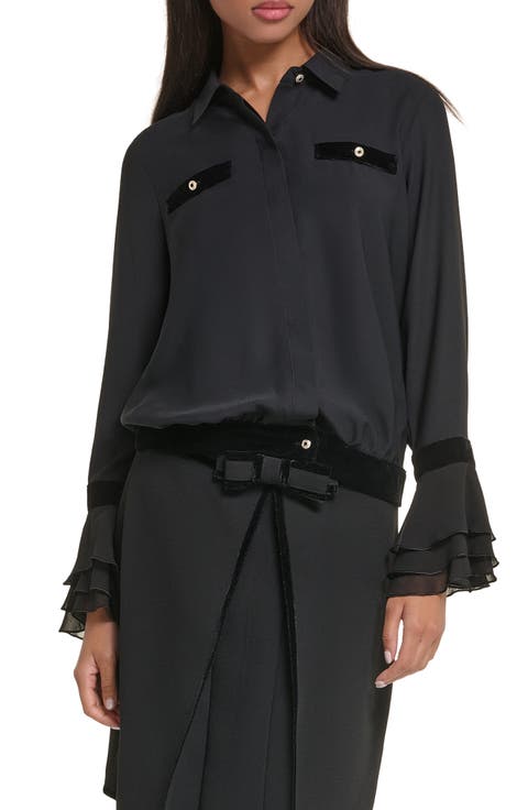 Velvet Trim Georgette Shirt