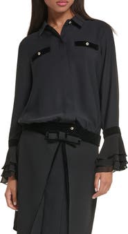 KARL LAGERFELD PARIS Velvet Trim Georgette Shirt