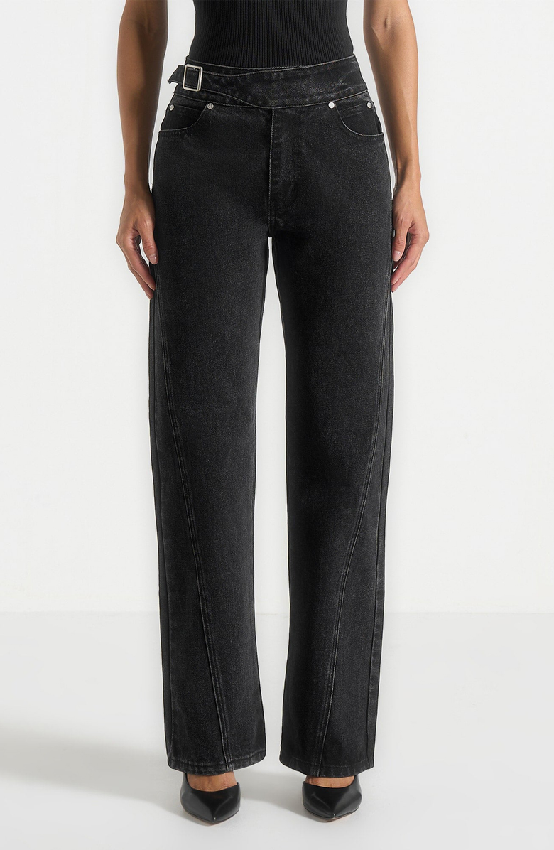 Manière De Voir Loane Twist Leg Boyfriend Jeans With Waist Adjuster, Alternate, color, Washed Black