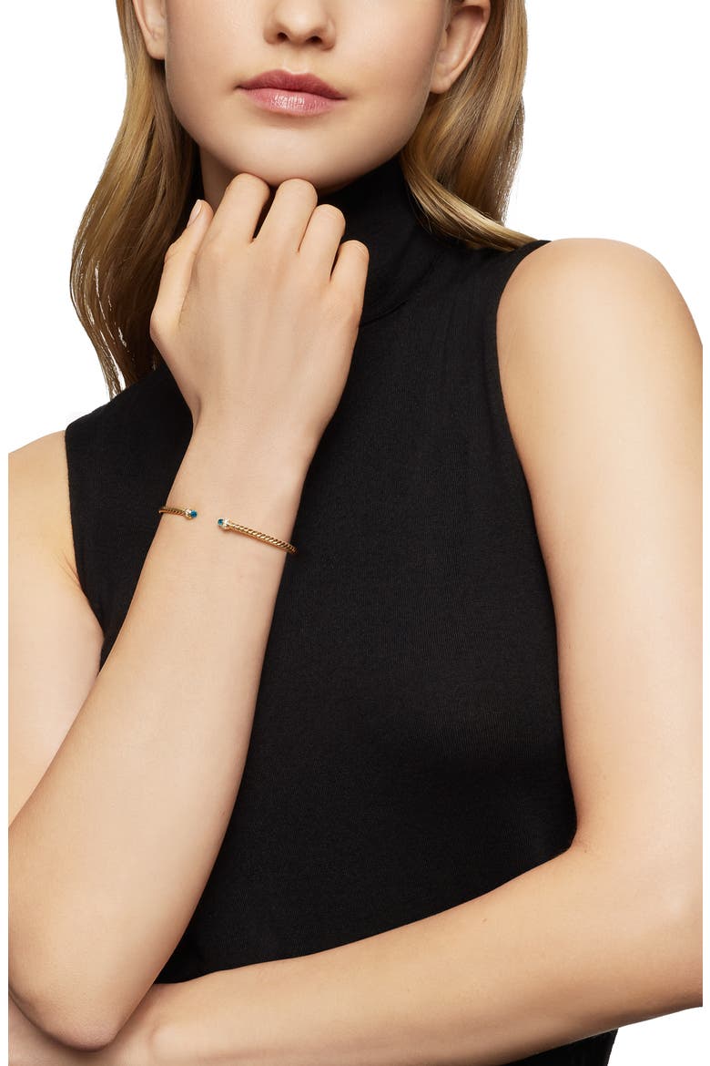 Classic Cablespira® 18K Yellow Gold & Diamond Bracelet, 3mm, Alternate, color, BLUE TOPAZ
