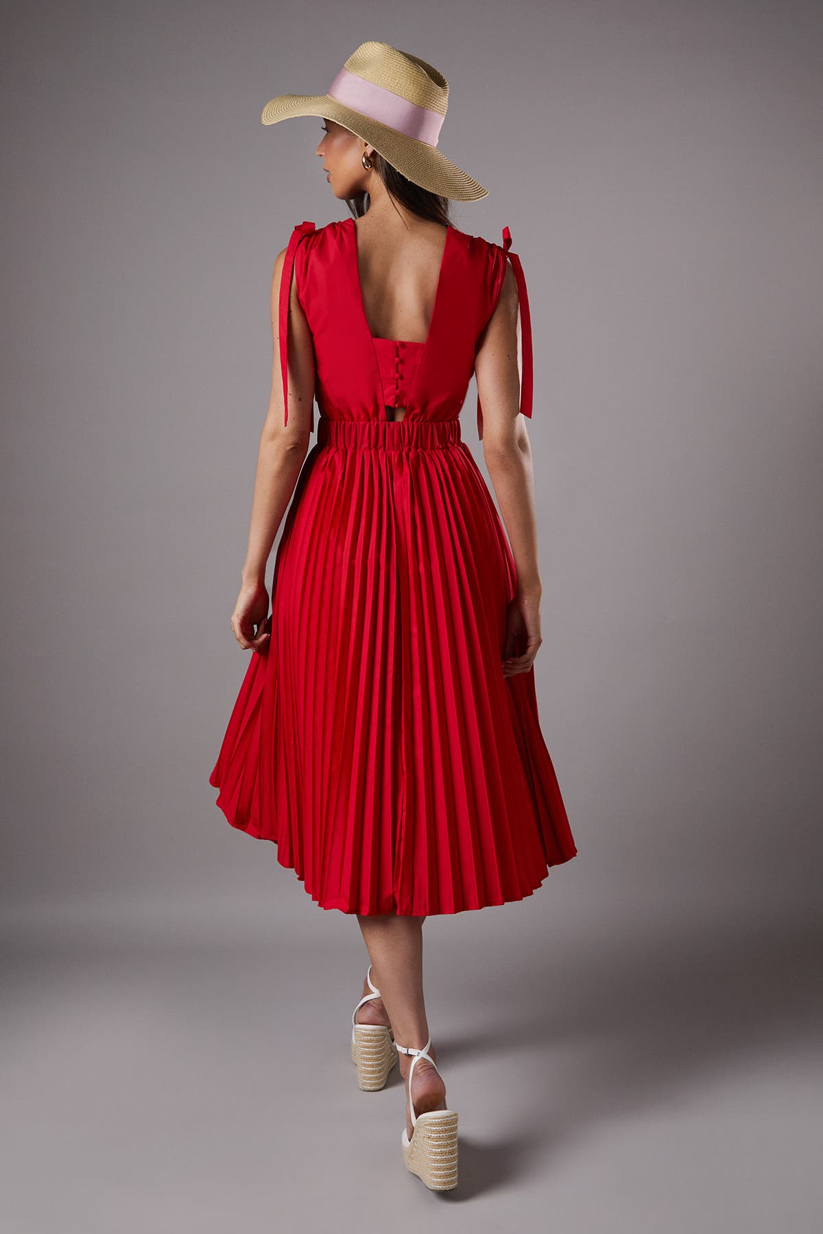 Tie Shoulder Pleated Cotton Dress - image 2