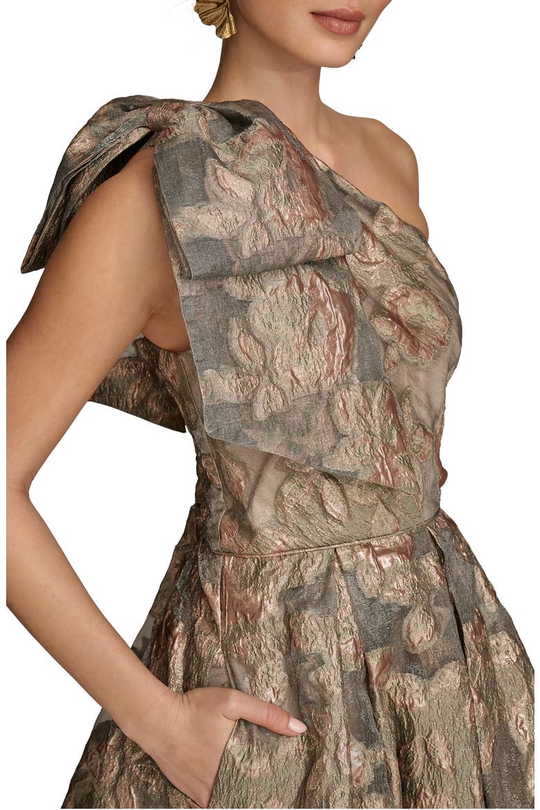 One-Shoulder Metallic Jacquard Gown, Alternate, color, SNOW PETAL MULTI