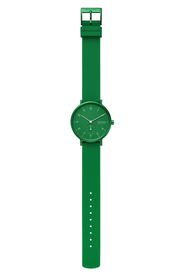 Aaren Kulør Rubber Strap Watch, 36mm, Alternate, color, GREEN
