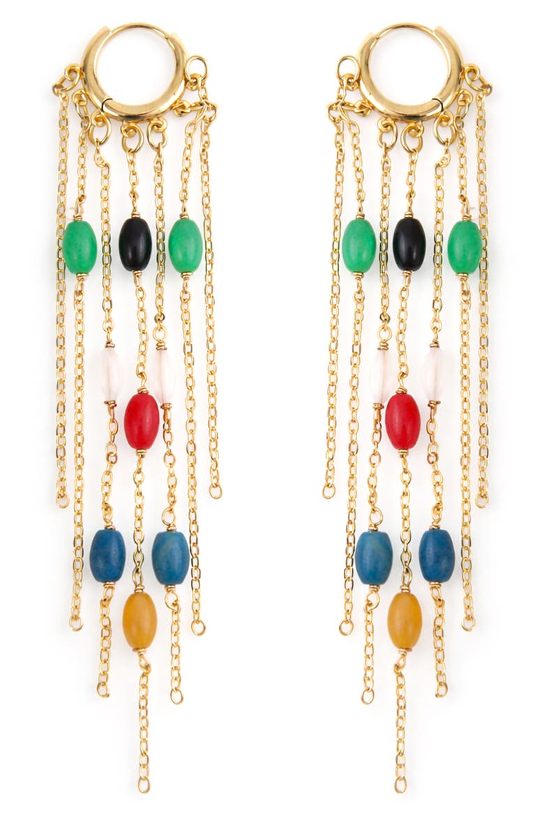 Stone Fringe Hoop Drop Earrings, Main, color, MULTI
