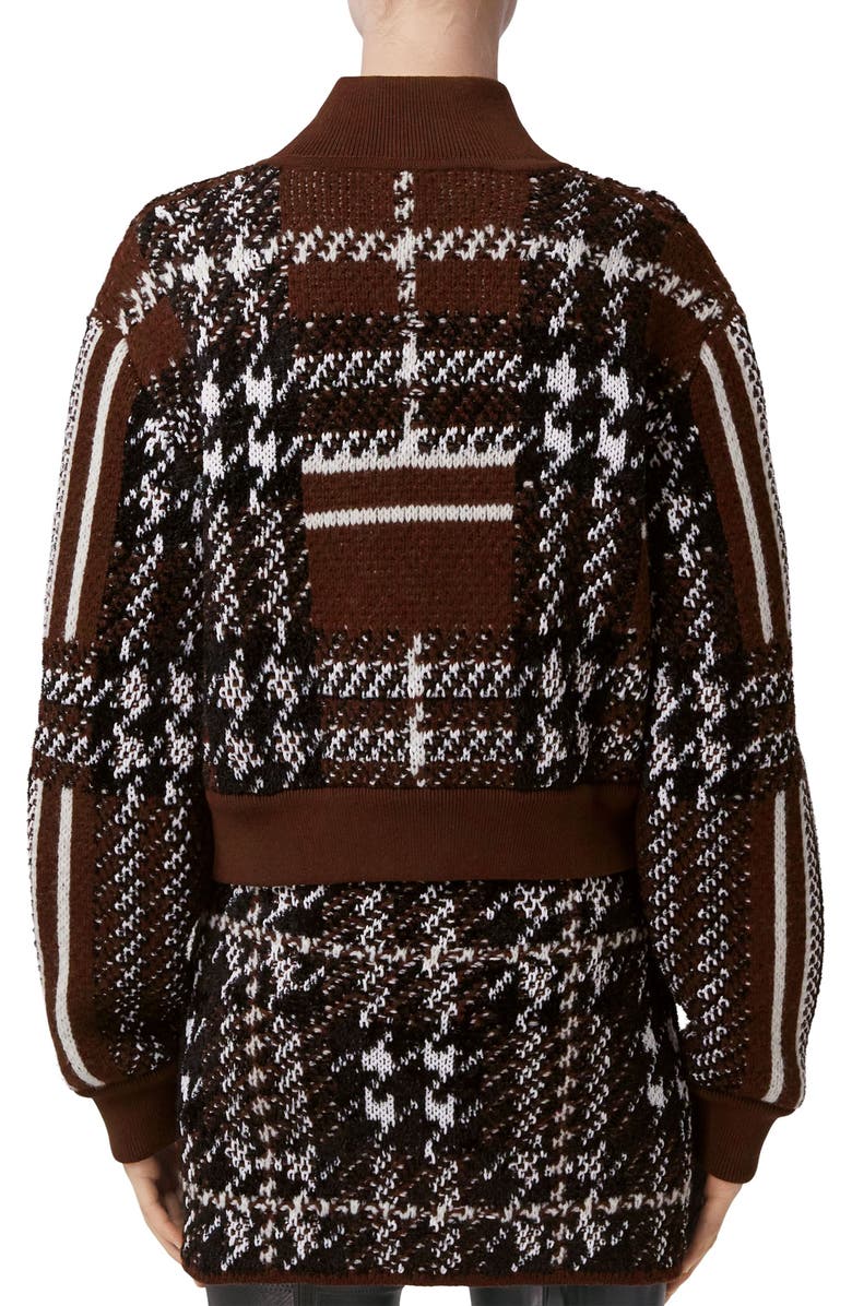 Burberry Jacquard Houndstooth Knit Bomber Jacket, Alternate, color,