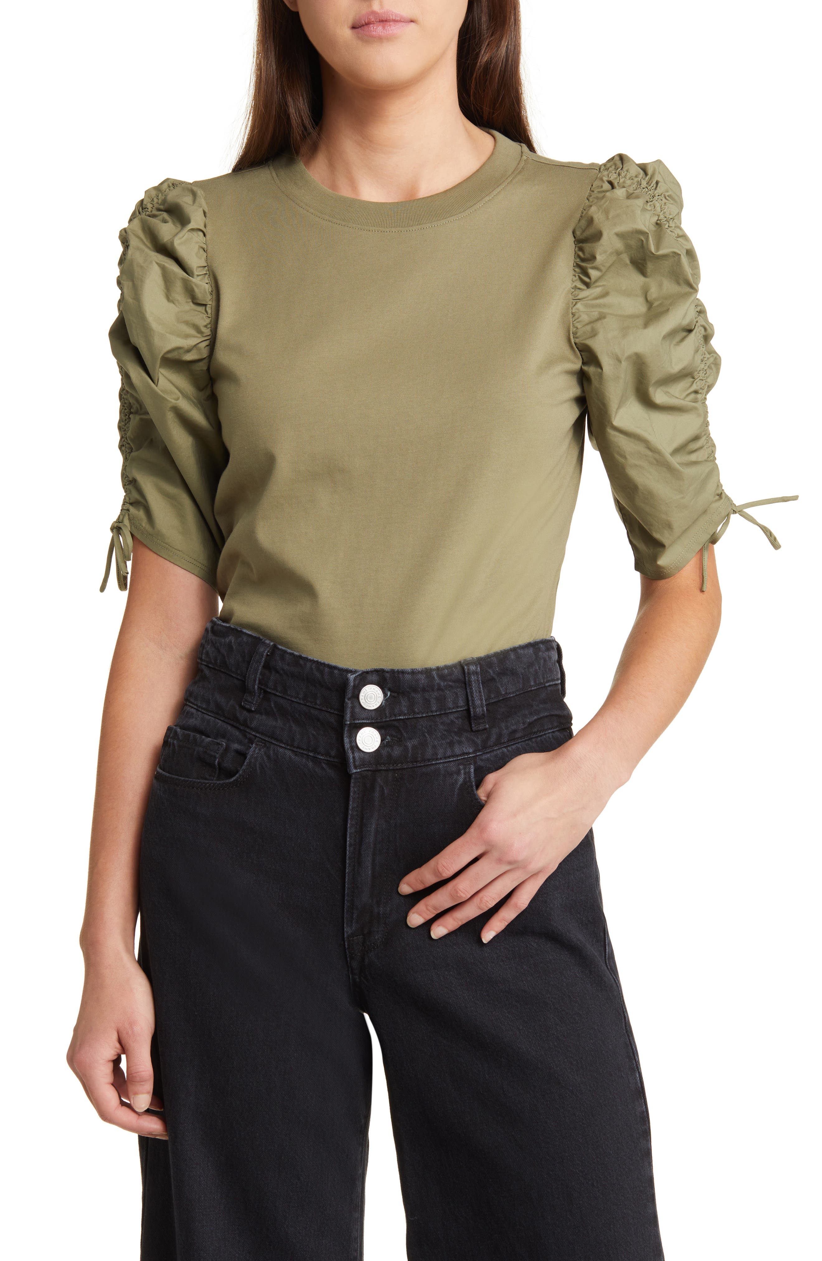 FRAME Ruched Sleeve T-Shirt