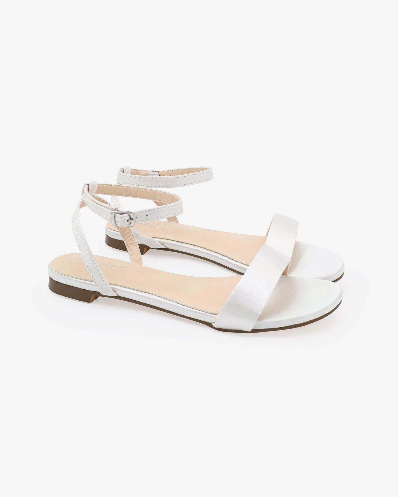 Kailee P Maddy Satin Flat Sandal with Ankle Strap, Main, color, White