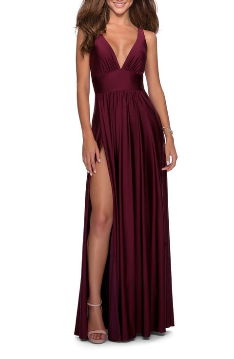 Empire Waist Gown with Deep V Neckline