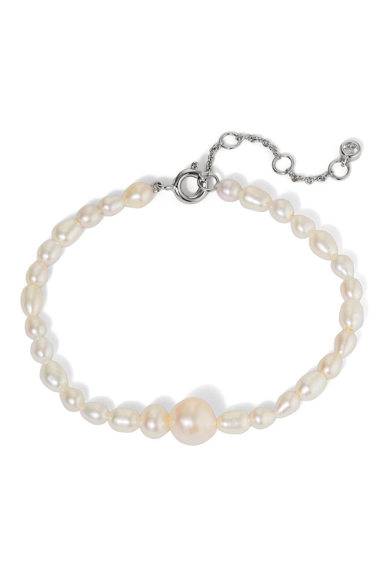London Cultured Pearl Bracelet, Main, color, PEARL/ RHODIUM