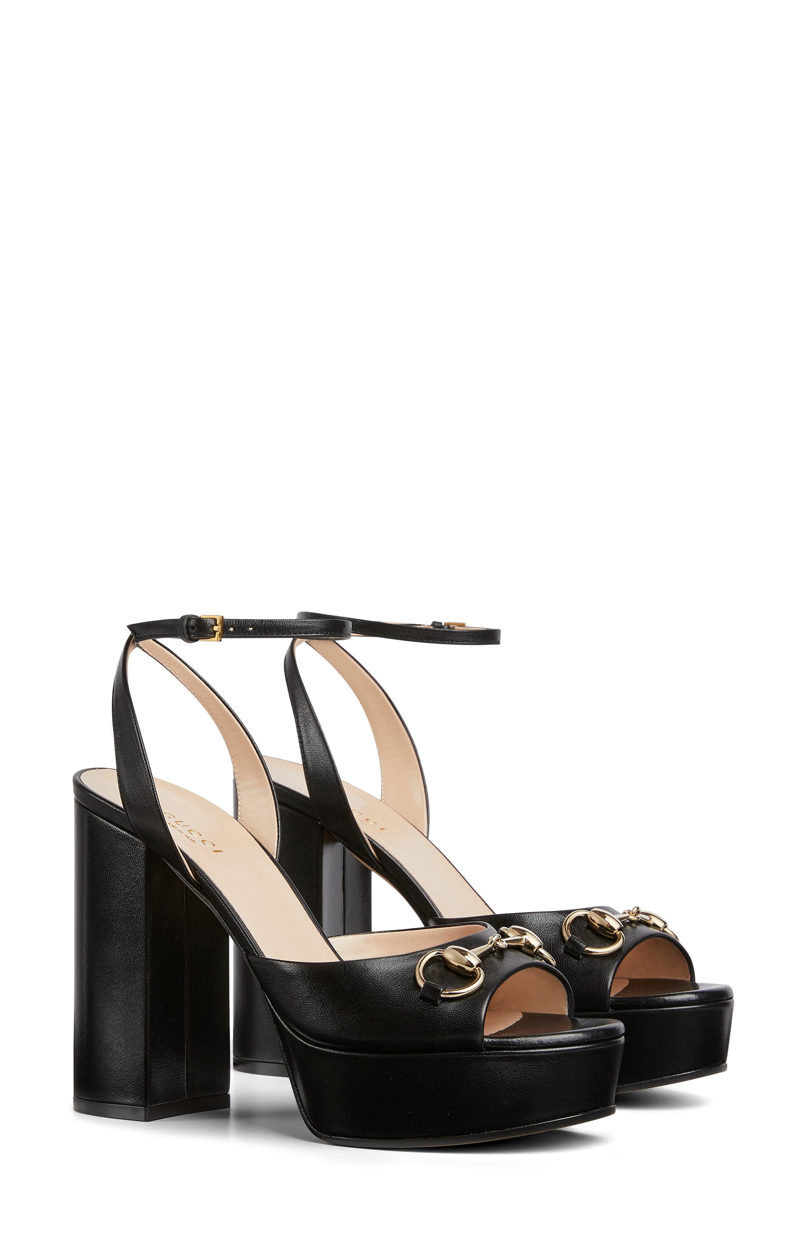 Gucci Lady Horsebit Platform Sandal, Main, color, Black