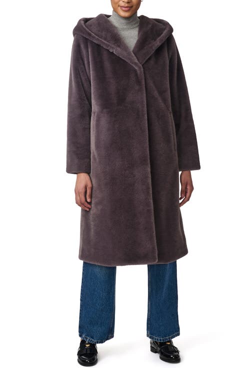 Shawl Collar Hoodded Faux Fur Coat