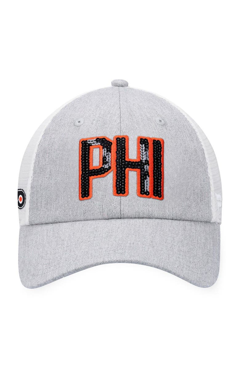 FANATICS Women's  Fanatics Branded Heather Gray/White Philadelphia Flyers Iconic Glimmer Trucker Snapback Hat, Alternate, color, 