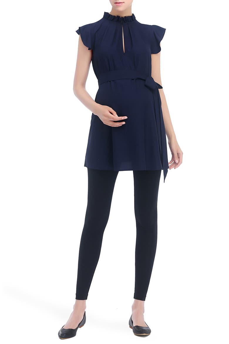 Karlena Flutter Sleeve Belted Maternity Top, Main, color, NAVY