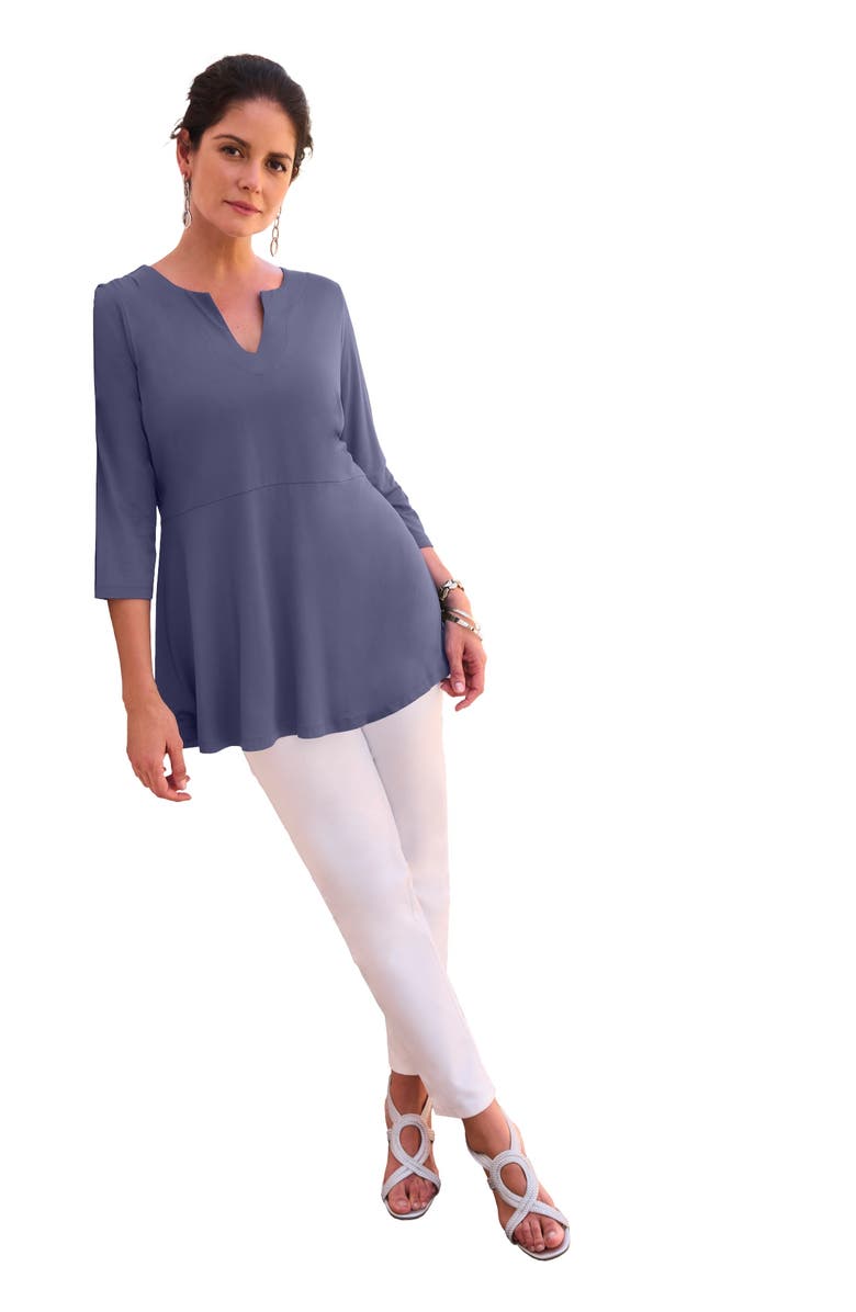 Jessica London Stretch Knit Henley Notch Babydoll Tunic, Main, color, Deep Dusk