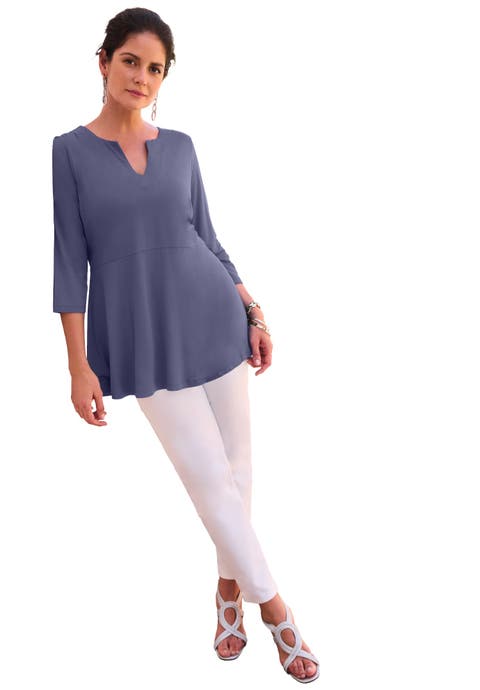 Stretch Knit Henley Notch Babydoll Tunic (Plus Available)