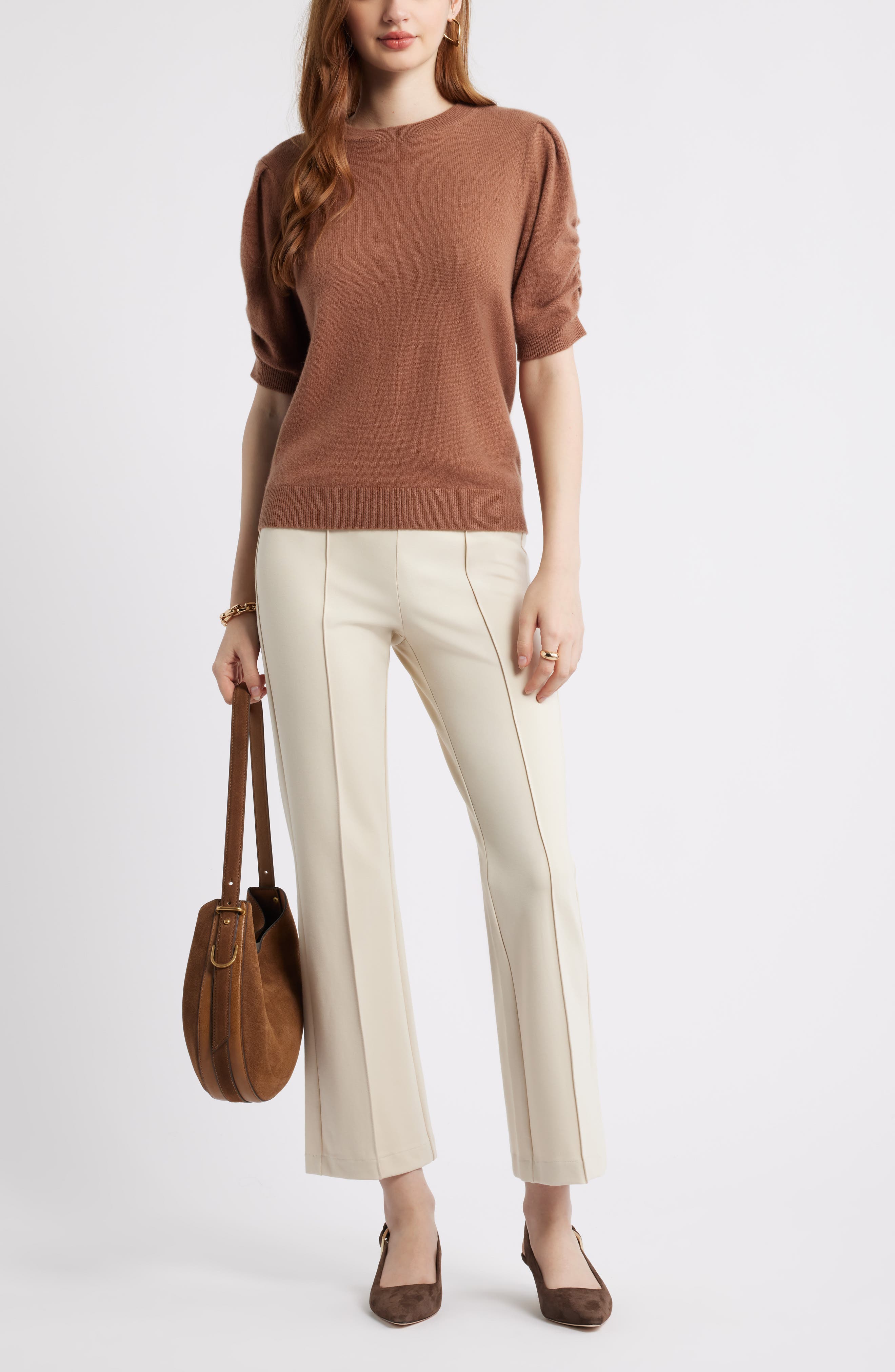 Ruched Short Sleeve Cashmere Sweater - image 2