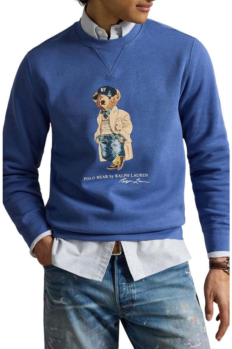 Polo Bear Fleece Crewneck Sweatshirt, Main, color, BLUE