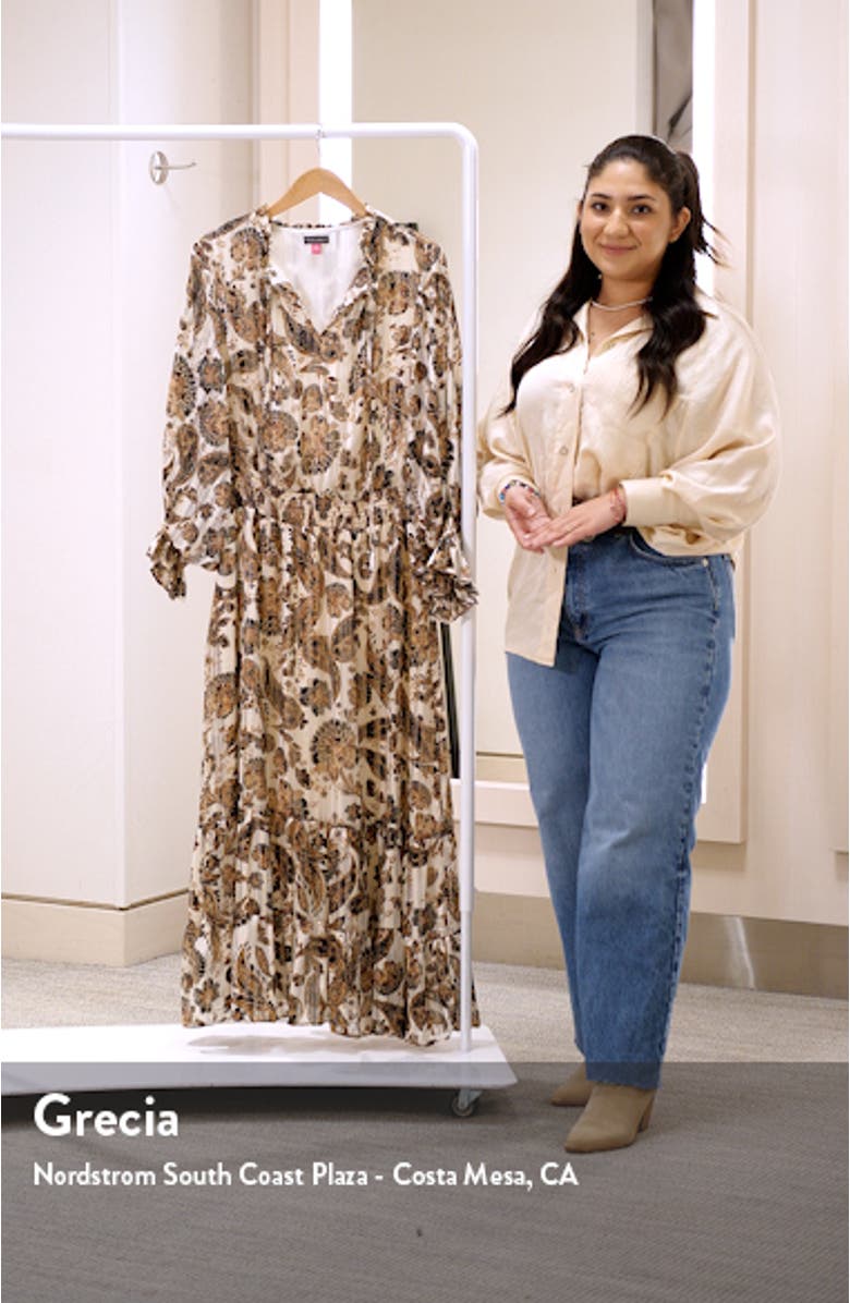 Print Tie Neck Long Sleeve Maxi Dress, sales video thumbnail