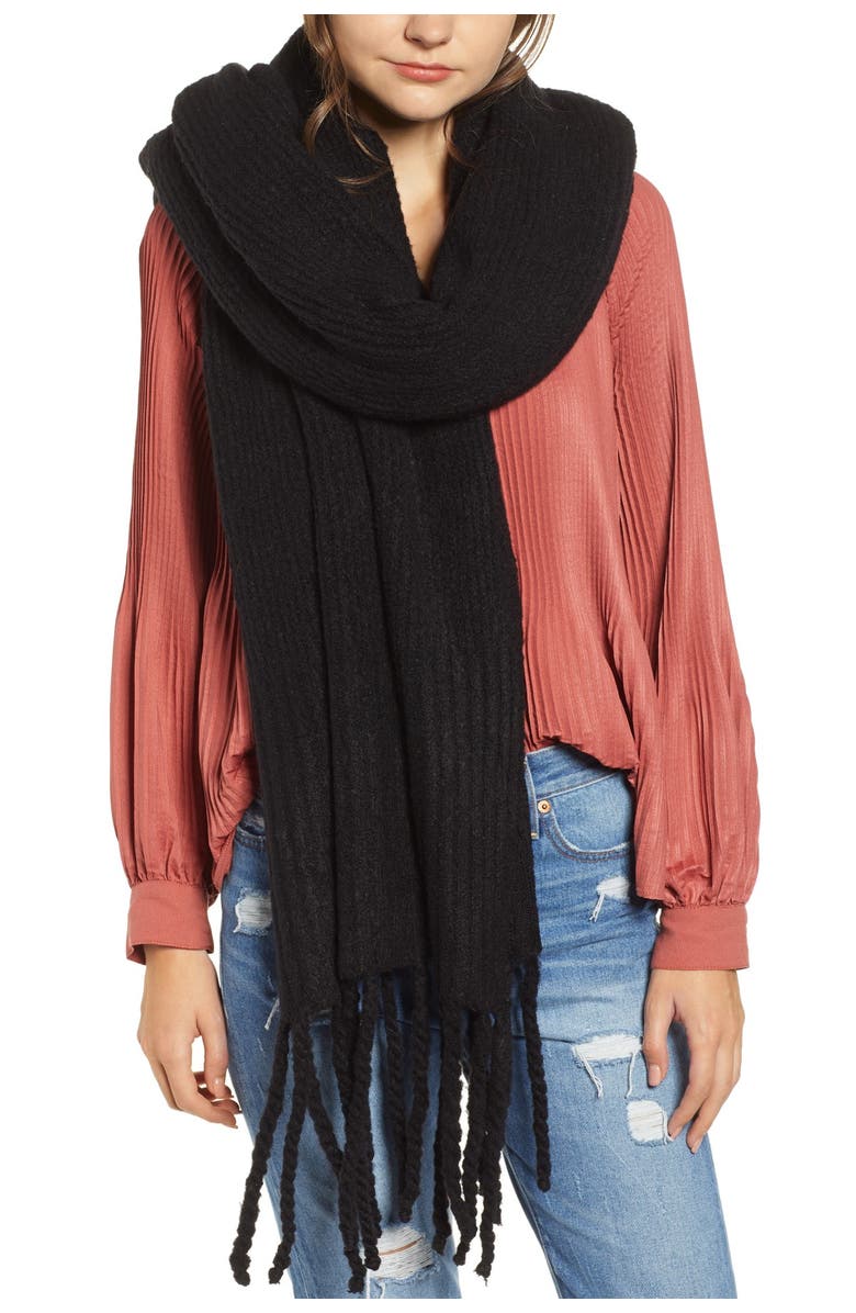 Free People Jaden Ribbed Fringe Blanket Scarf, Main, color,
