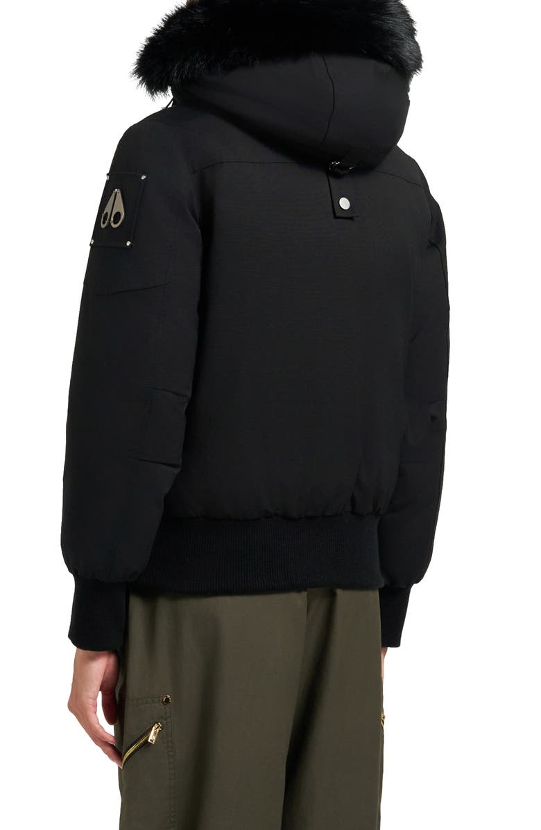 Moose Knuckles Debbie Genuine Shearling Trim Hooded Water Repellent 800 Fill Power Down Bomber Jacket, Alternate, color, Black
