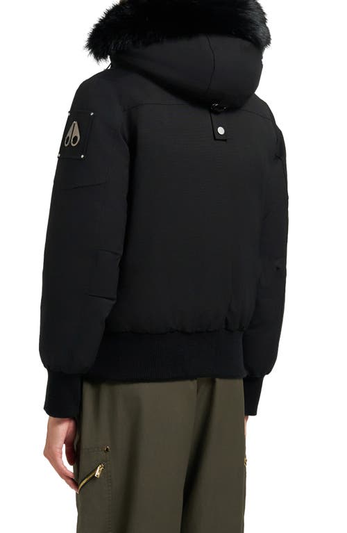Moose Knuckles Debbie Genuine Shearling Trim Hooded Water Repellent 800 Fill Power Down Bomber Jacke In Black