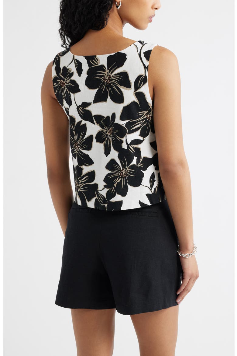 Square Neck Sleeveless Linen Blend Top, Alternate, color, WHITE- BLACK TROP BLOOM